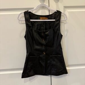 PU Leather Button-Front Sleeveless Top